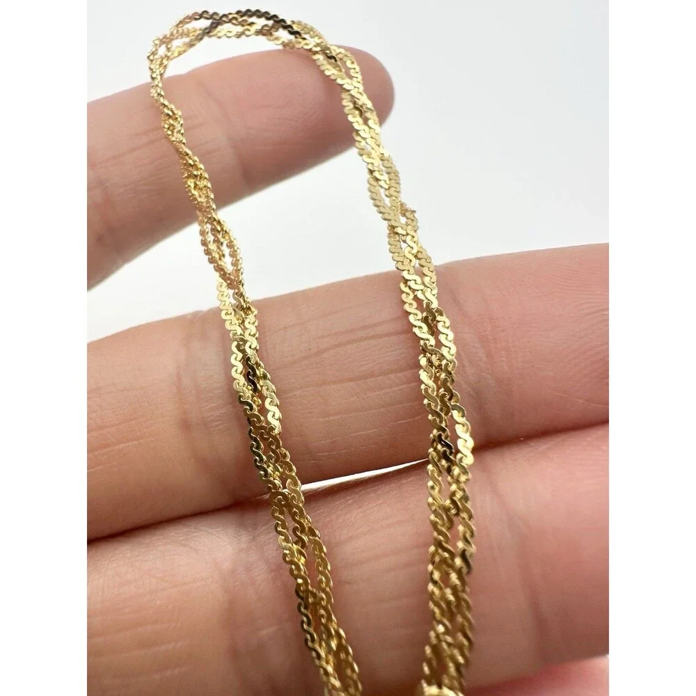 Sterling Silver & Gold Vermeil 3 strand Braided Serpentine Bracelet 7” Italy